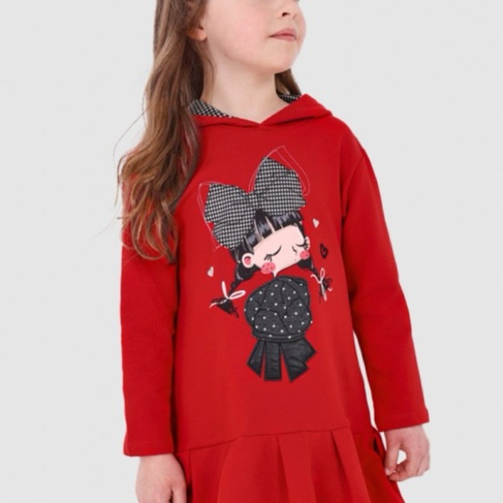 Size 8 Girls Mayoral Red Graphic Hoodie Dress for Kids